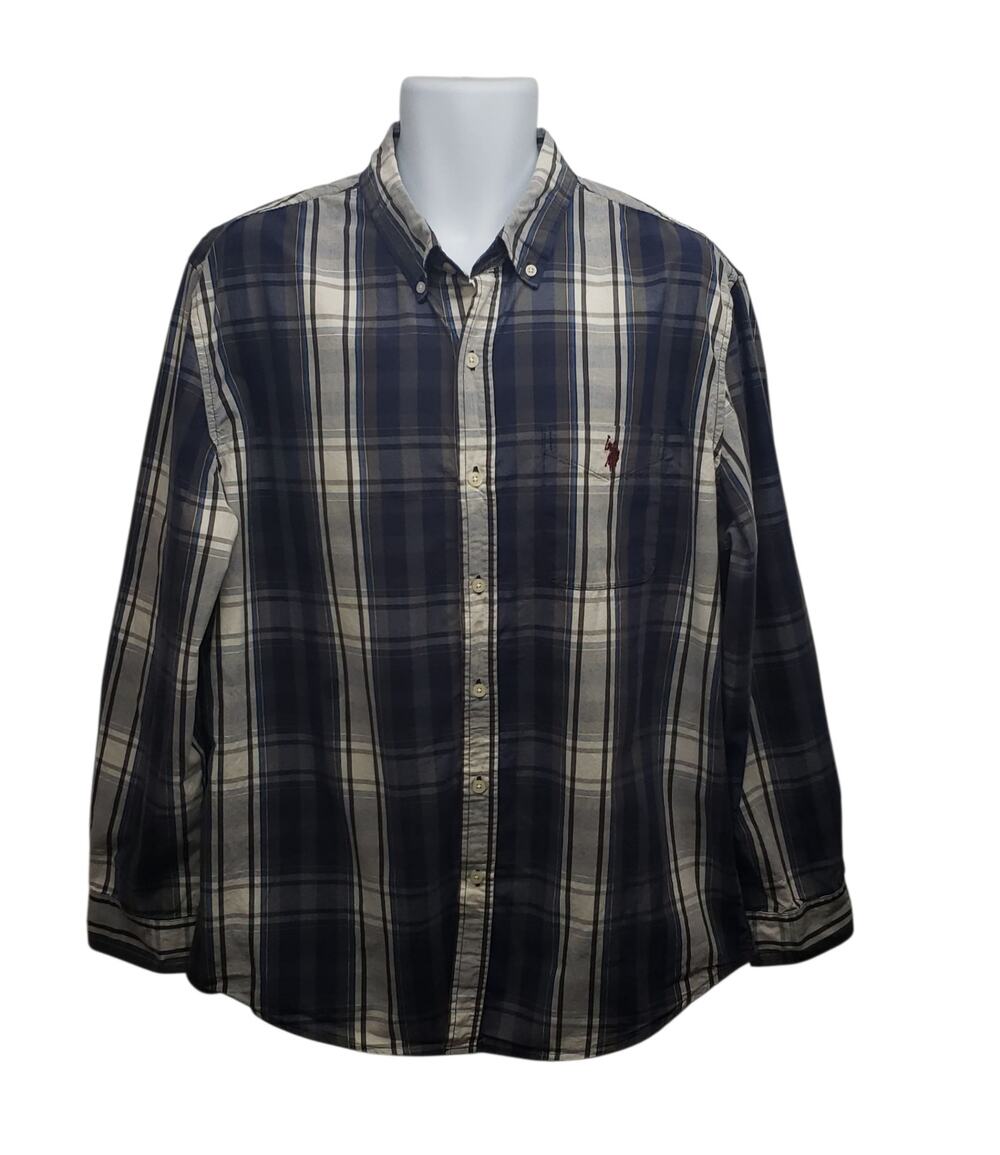 US Polo Assn Blue Gray Plaid Button Down Shirt Mens XL Preppy Y2K Heritage